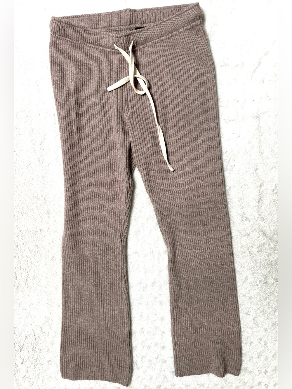 Monrow Soft wool cashmere Ribbed Knit Lounge Pants - Taupe